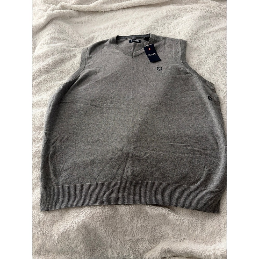 Chaps Mens V-Neck Sweater Vest Gray Heather Sleeveless Knit XL NWT